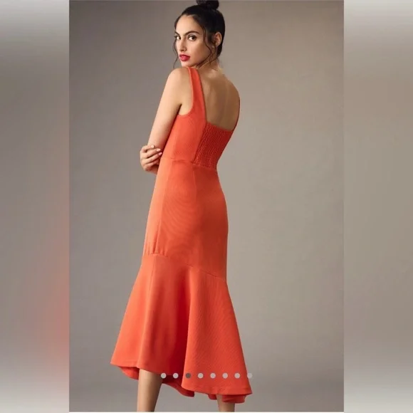 Elegant Anthropology Asymmetric Orange Midi Dress - Picture 2 of 6